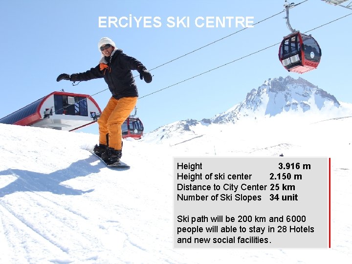 ERCİYES SKI CENTRE Height 3. 916 m Height of ski center 2. 150 m