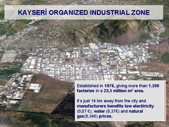 KAYSERİ ORGANIZED INDUSTRIAL ZONE Established in 1976, giving more than 1. 200 factories in