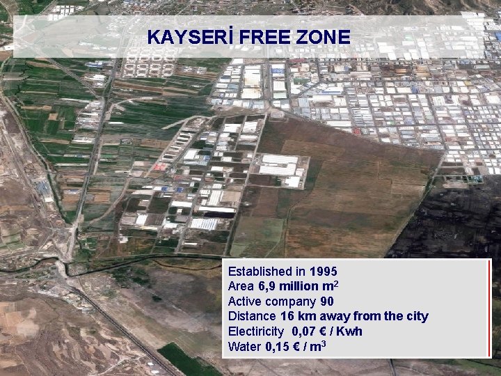 KAYSERİ FREE ZONE Established in 1995 Area 6, 9 million m 2 Active company