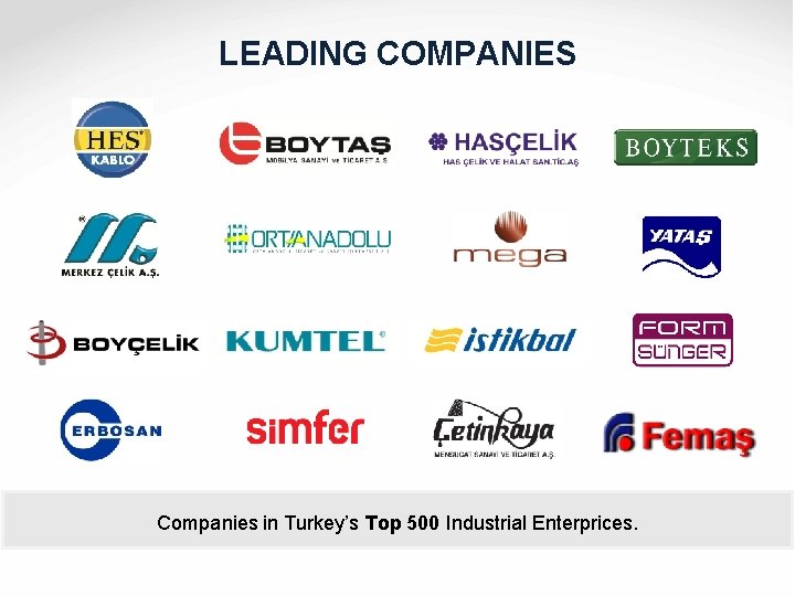 LEADING COMPANIES Companies in Turkey’s Top 500 Industrial Enterprices. 