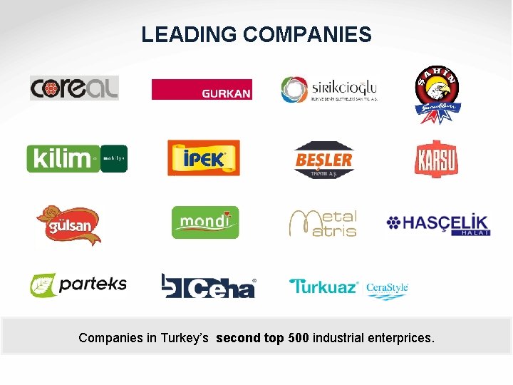 LEADING COMPANIES Companies in Turkey’s second top 500 industrial enterprices. 