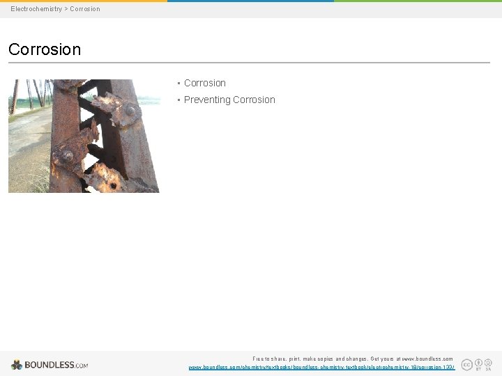 Electrochemistry > Corrosion • Preventing Corrosion Free to share, print, make copies and changes.