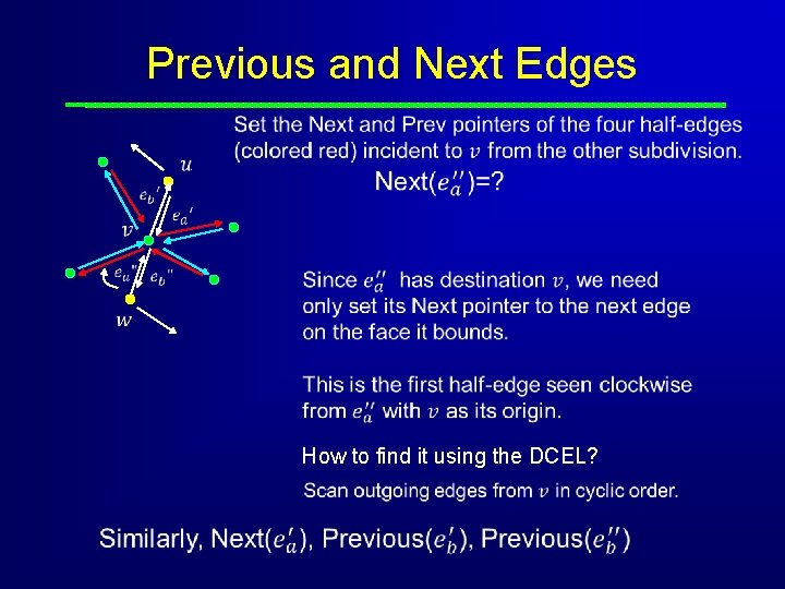 Previous and Next Edges How to find it using the DCEL? 