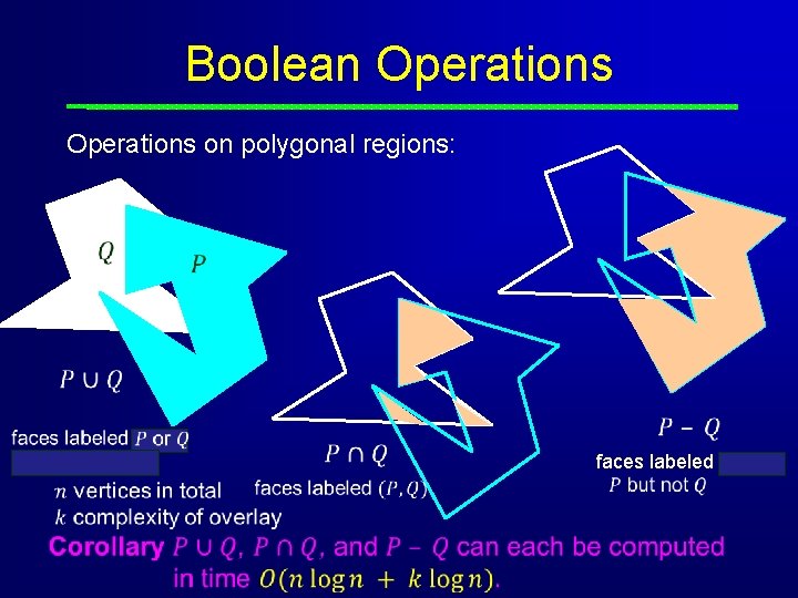 Boolean Operations on polygonal regions: faces labeled (P, C ) Boolean Operations on polygonal regions: faces labeled (P, C )