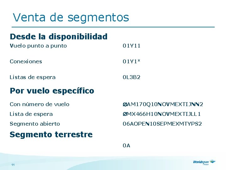 Venta de segmentos Desde la disponibilidad Vuelo punto a punto 01 Y 11 Conexiones