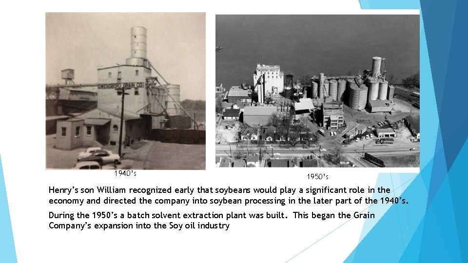 1940’s 1950’s Henry’s son William recognized early that soybeans would play a significant role