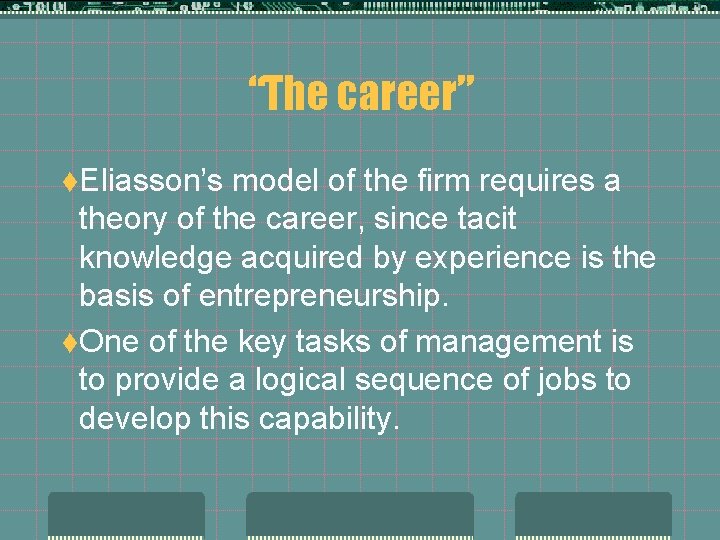 “The career” t. Eliasson’s model of the firm requires a theory of the career,