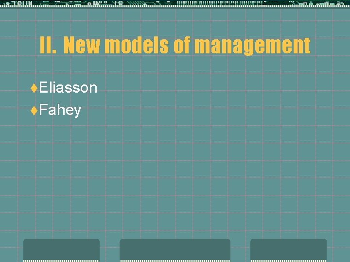 II. New models of management t. Eliasson t. Fahey 