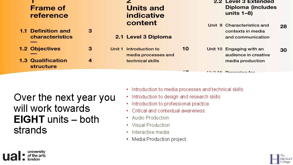 Over the next year you will work towards EIGHT units – both strands •