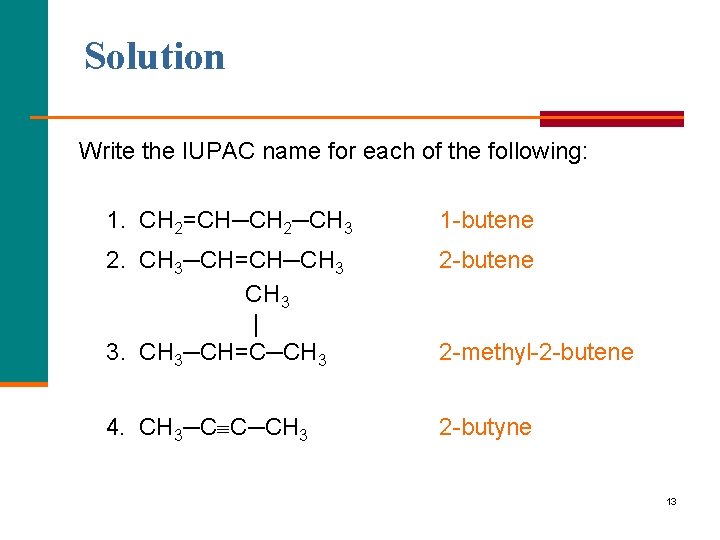 Solution Write the IUPAC name for each of the following: 1. CH 2=CH─CH 2─CH