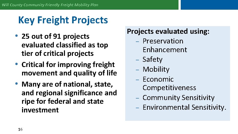 Will County Community Friendly Freight Mobility Plan Key Freight Projects • 25 out of