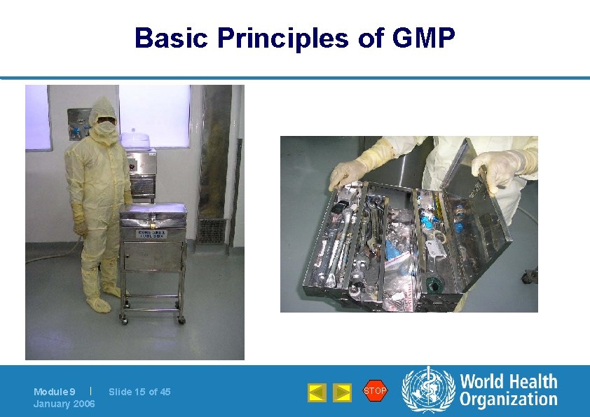Basic Principles of GMP Module 9 | January 2006 Slide 15 of 45 STOP