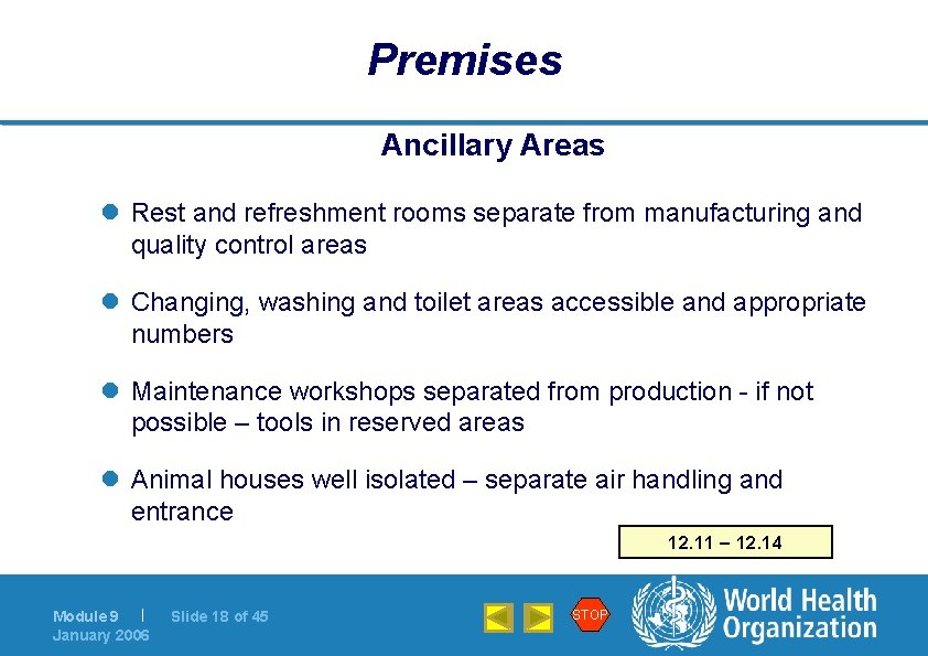 Premises Ancillary Areas l Rest and refreshment rooms separate from manufacturing and quality control