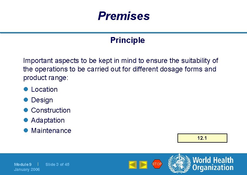 Premises Principle Important aspects to be kept in mind to ensure the suitability of