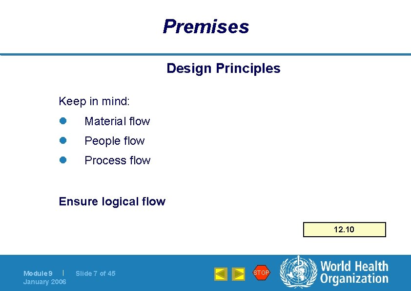 Premises Design Principles Keep in mind: l Material flow l People flow l Process