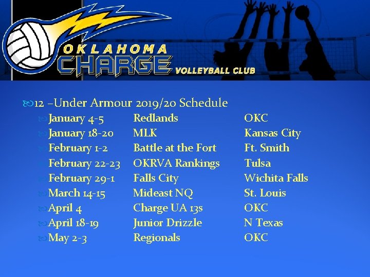  12 –Under Armour 2019/20 Schedule January 4 -5 January 18 -20 February 1