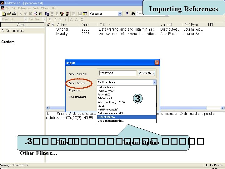 Importing References 3 . 3����� Filter ����� Import Option ����� Other Filters… 