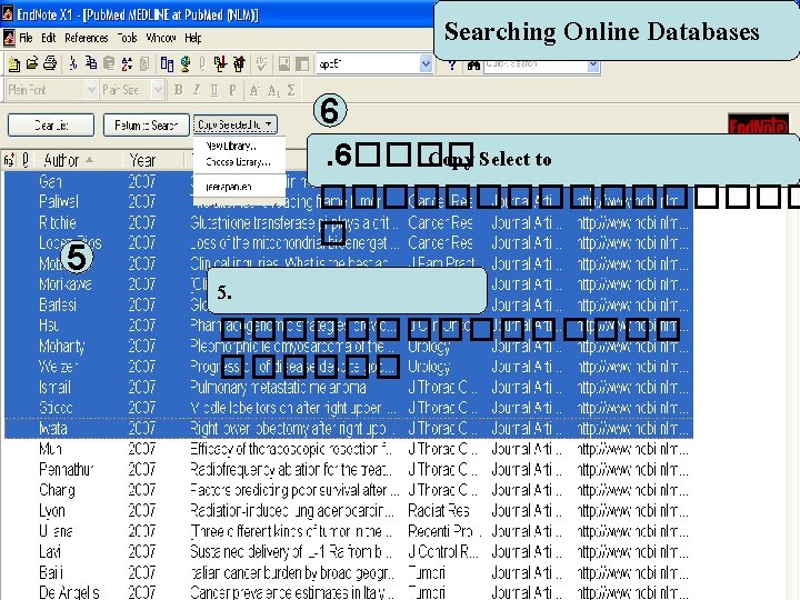 Searching Online Databases 6 5 . 6���� Copy Select to �������� � 5. ��������