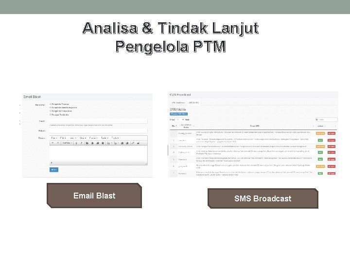 Analisa & Tindak Lanjut Pengelola PTM Email Blast SMS Broadcast 