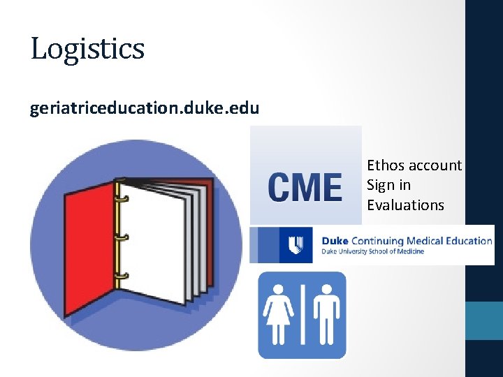 Logistics geriatriceducation. duke. edu Ethos account Sign in Evaluations 