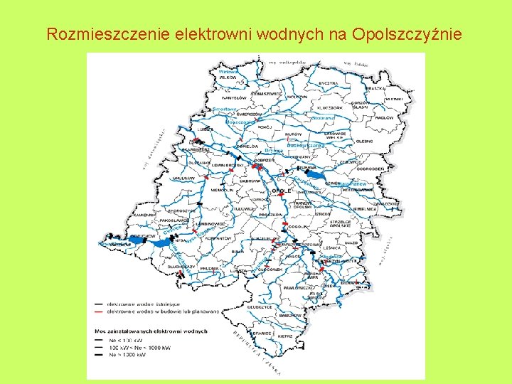 Rozmieszczenie elektrowni wodnych na Opolszczyźnie 