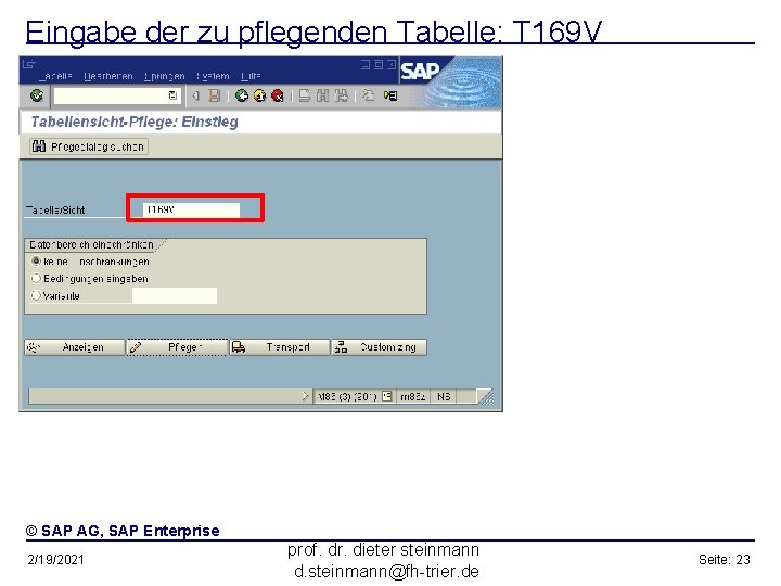 Eingabe der zu pflegenden Tabelle: T 169 V © SAP AG, SAP Enterprise 2/19/2021