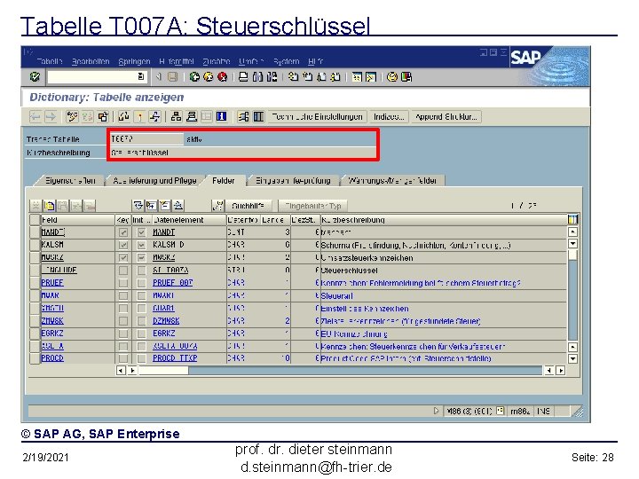 Tabelle T 007 A: Steuerschlüssel © SAP AG, SAP Enterprise 2/19/2021 prof. dr. dieter