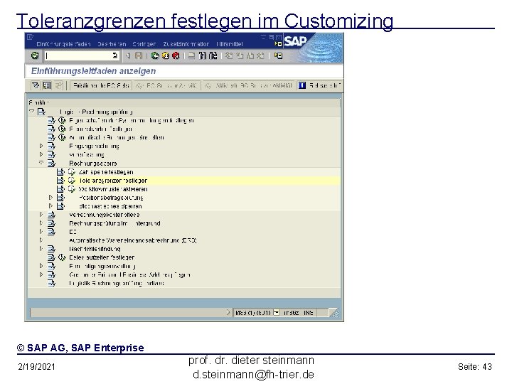 Toleranzgrenzen festlegen im Customizing © SAP AG, SAP Enterprise 2/19/2021 prof. dr. dieter steinmann