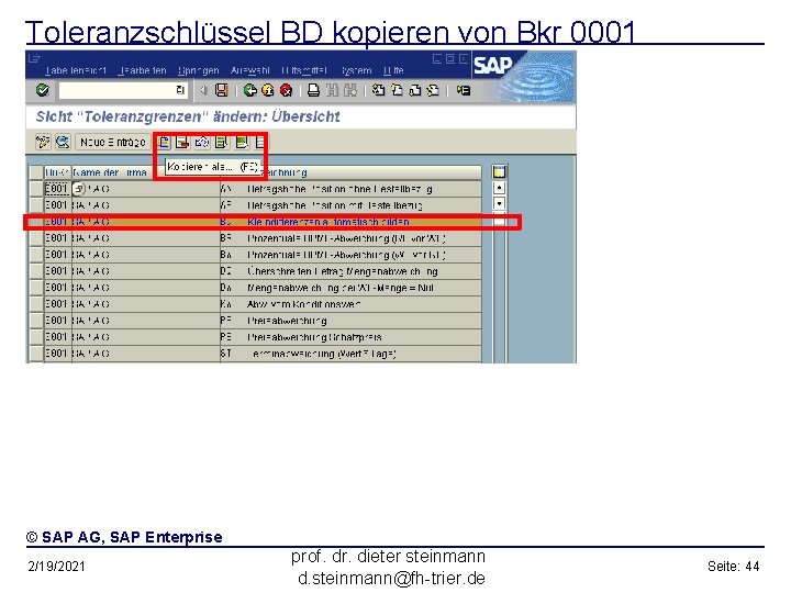 Toleranzschlüssel BD kopieren von Bkr 0001 © SAP AG, SAP Enterprise 2/19/2021 prof. dr.