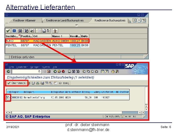 Alternative Lieferanten © SAP AG, SAP Enterprise 2/19/2021 prof. dr. dieter steinmann d. steinmann@fh-trier.