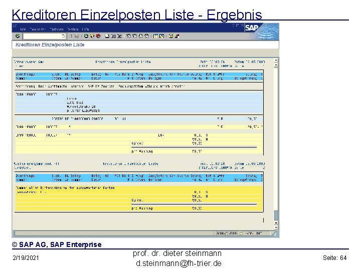 Kreditoren Einzelposten Liste - Ergebnis © SAP AG, SAP Enterprise 2/19/2021 prof. dr. dieter