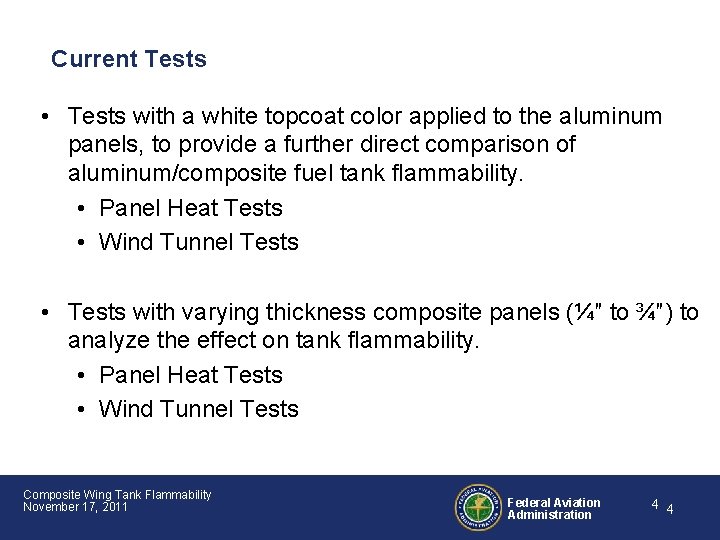 Current Tests • Tests with a white topcoat color applied to the aluminum panels,