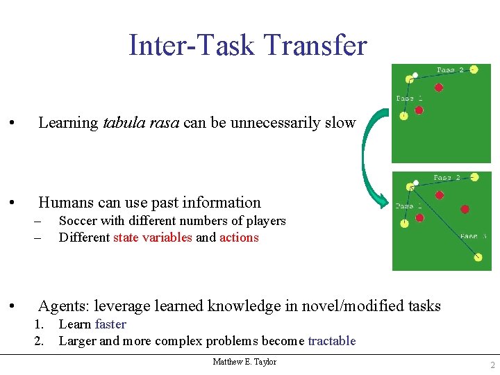 Inter-Task Transfer • Learning tabula rasa can be unnecessarily slow • Humans can use