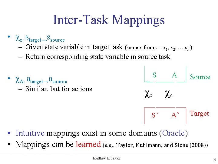 Inter-Task Mappings • χx: starget→ssource – Given state variable in target task (some x