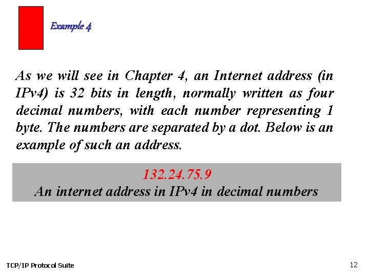 Example 4 As we will see in Chapter 4, an Internet address (in IPv