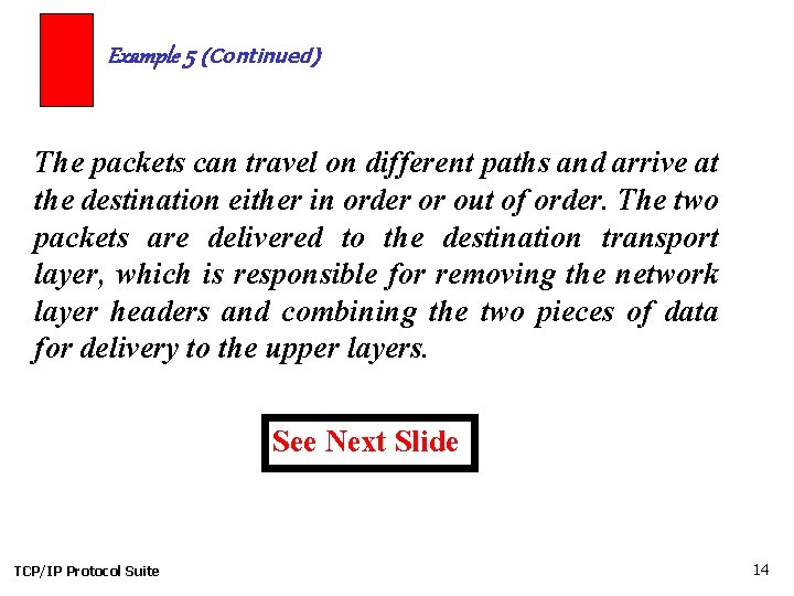 Example 5 (Continued) The packets can travel on different paths and arrive at the
