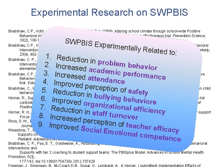 Experimental Research on SWPBIS Bradshaw, C. P. , Koth, C. W. , Thornton, L.