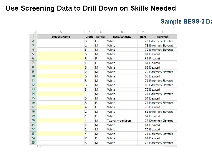 Use Screening Data to Drill Down on Skills Needed Sample BESS-3 Da 