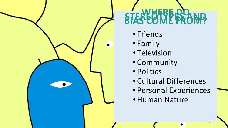 WHERE DO STEREOTYPES AND BIAS COME FROM? • Friends • Family • Television •