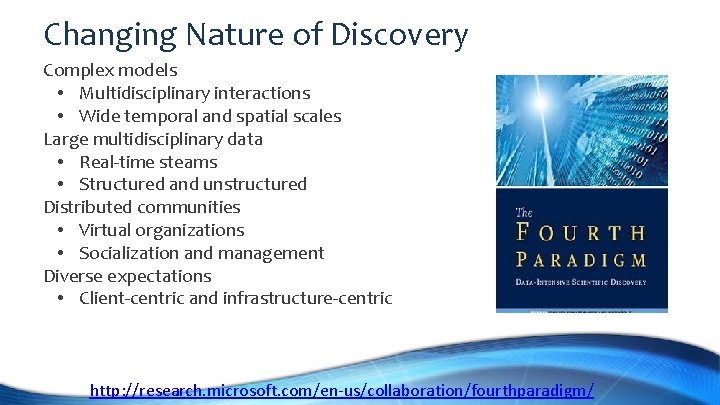 Changing Nature of Discovery Complex models • Multidisciplinary interactions • Wide temporal and spatial