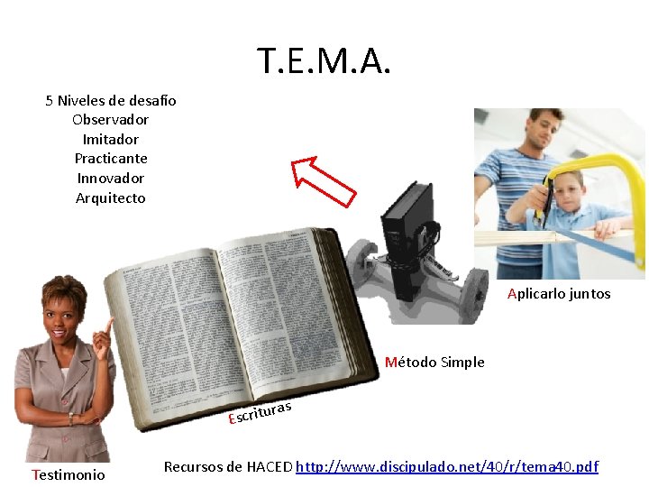 T. E. M. A. 5 Niveles de desafío Observador Imitador Practicante Innovador Arquitecto Aplicarlo