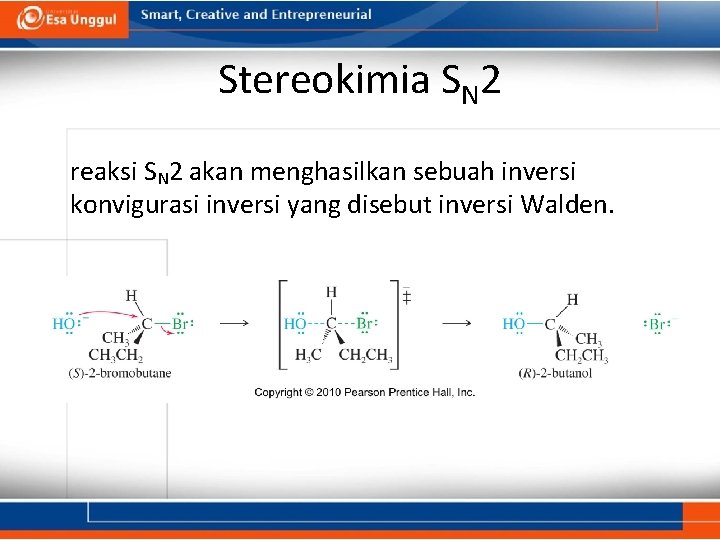 Stereokimia SN 2 reaksi SN 2 akan menghasilkan sebuah inversi konvigurasi inversi yang disebut