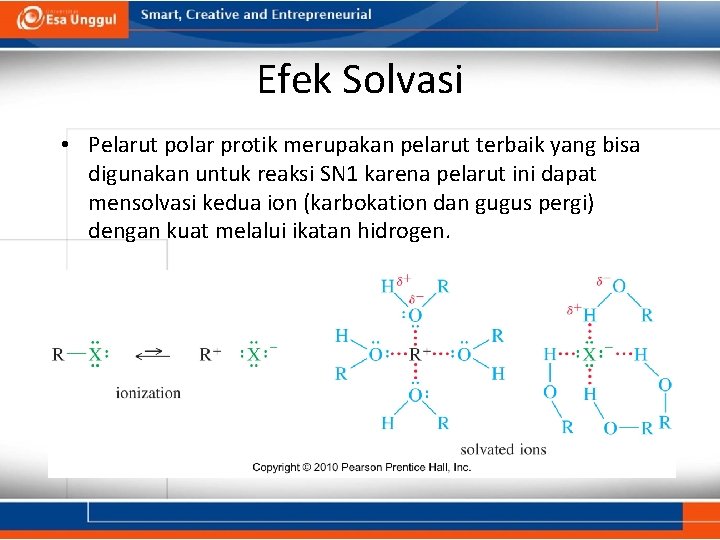 Efek Solvasi • Pelarut polar protik merupakan pelarut terbaik yang bisa digunakan untuk reaksi