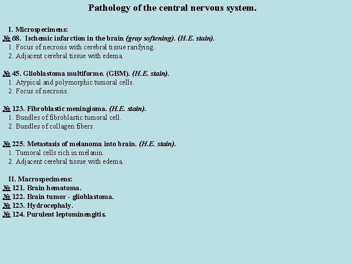 Pathology of the central nervous system. I. Microspecimens: № 68. Ischemic infarction in the