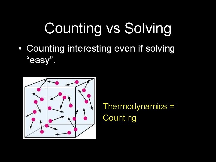 Counting vs Solving • Counting interesting even if solving “easy”. Thermodynamics = Counting 