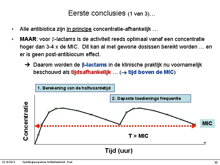 Eerste conclusies (1 van 3). . . • Alle antibiotica zijn in principe concentratie-afhankelijk