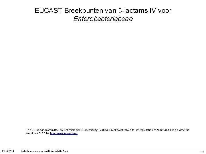 EUCAST Breekpunten van -lactams IV voor Enterobacteriaceae The European Committee on Antimicrobial Susceptibility Testing.