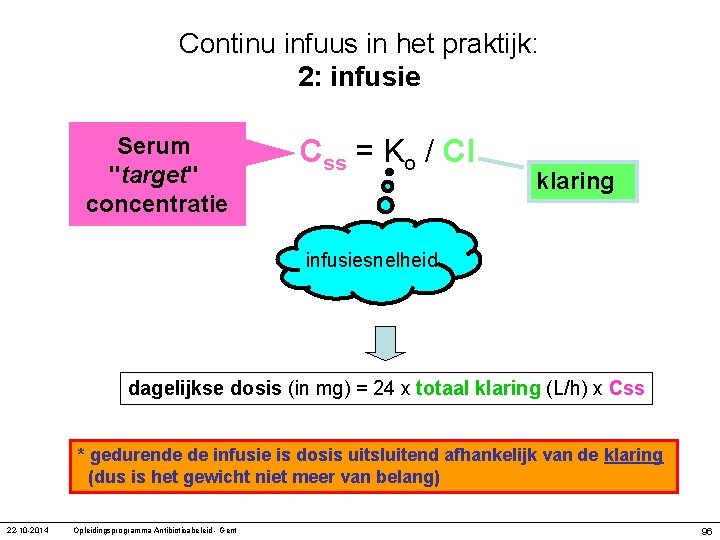 Continu infuus in het praktijk: 2: infusie Serum "target" concentratie Css = Ko /