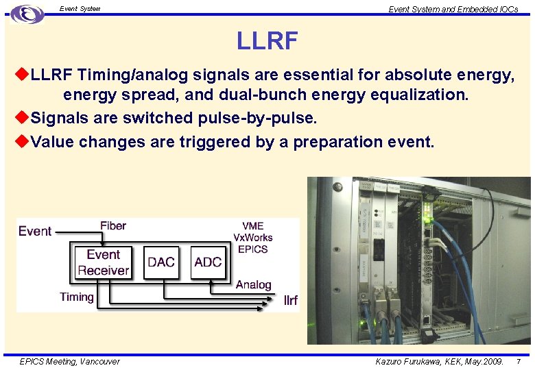 Event System and Embedded IOCs Event System LLRF u. LLRF Timing/analog signals are essential