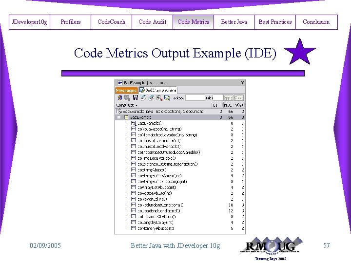 JDeveloper 10 g Profilers Code. Coach Code Audit Code Metrics Better Java Best Practices